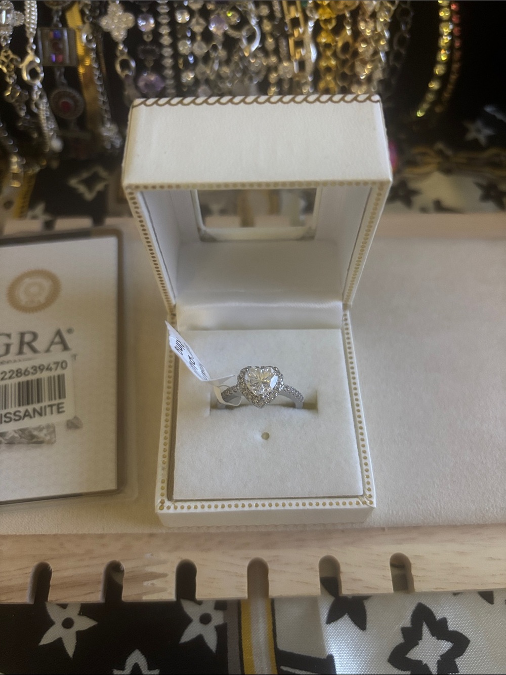Moissanite Heart Halo Engagement Ring with Clear Stone Size 6
